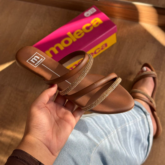 Sandália Moleca Rasteirinha Tiras Em Strass 5561.101