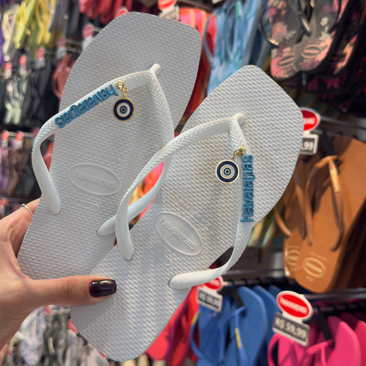 Havaianas Slim Square + Placa Logo + Pin Olho Grego Pendurado