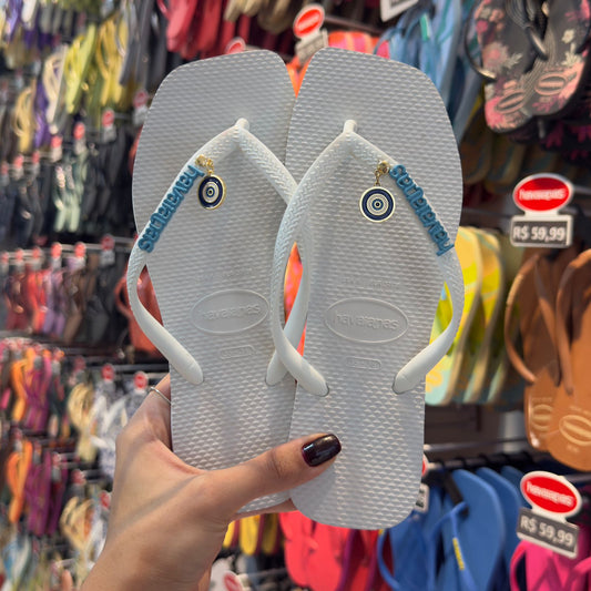 Havaianas Slim Square + Placa Logo + Pin Olho Grego Pendurado