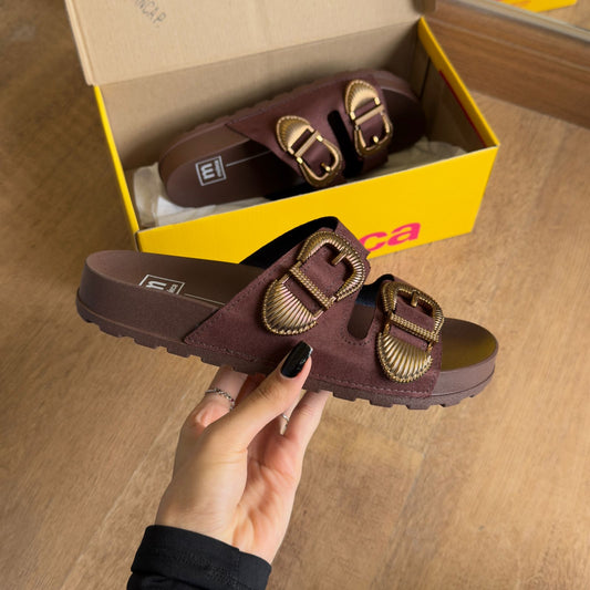 Sandália Moleca Papete Fivela Dourado Conforto E Estilo 5436.441