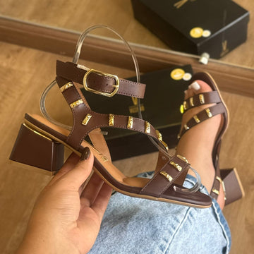 Sandália Vizzano Salto Bloco Detalhes Dourado 6428.159