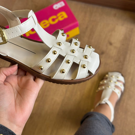 Sandália Moleca Rasteira Pedrinhas Douradas 5555.202